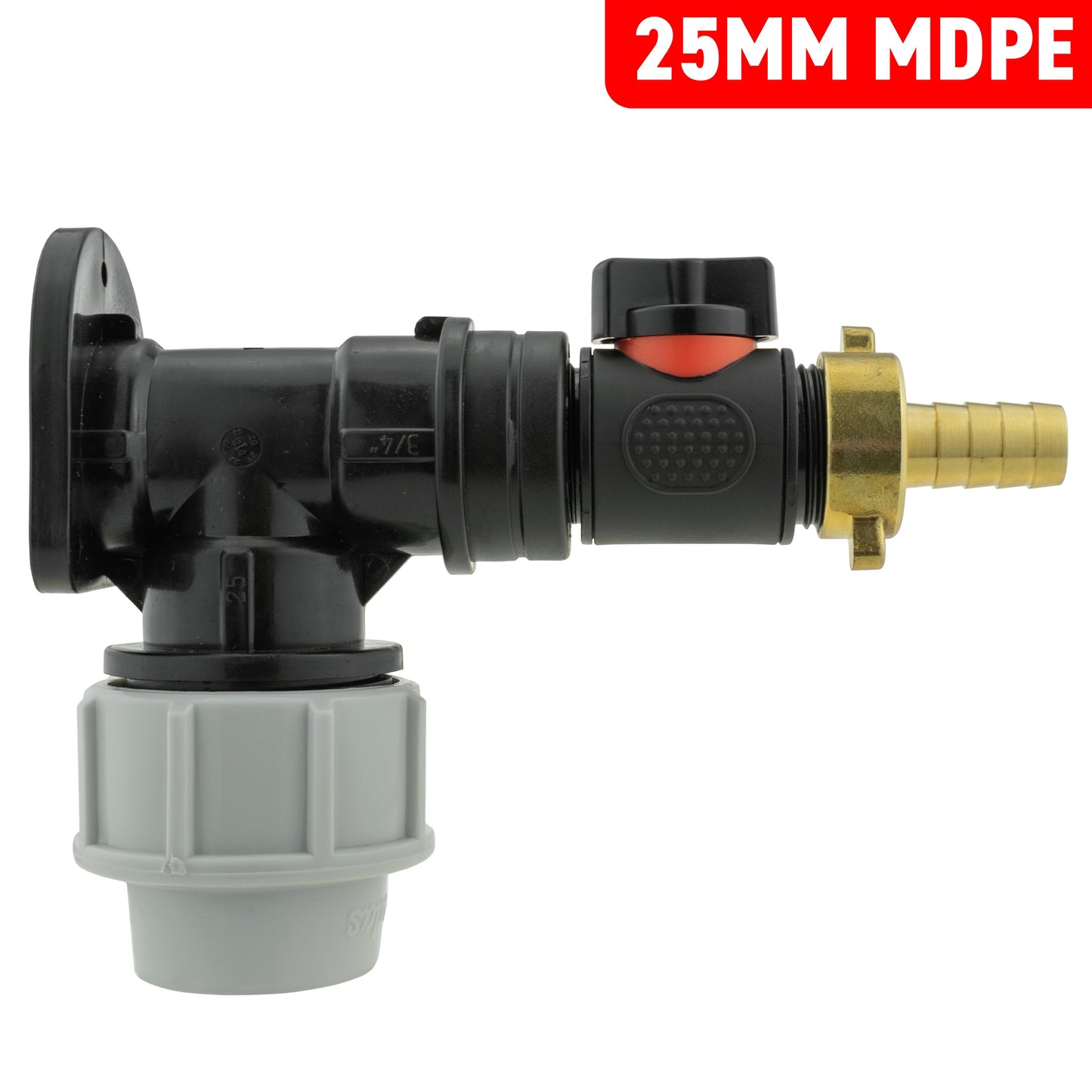 MDPE Wall Backplate + 3/4" PVC Valve