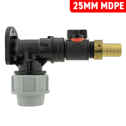 MDPE Wall Backplate + 3/4" PVC Valve