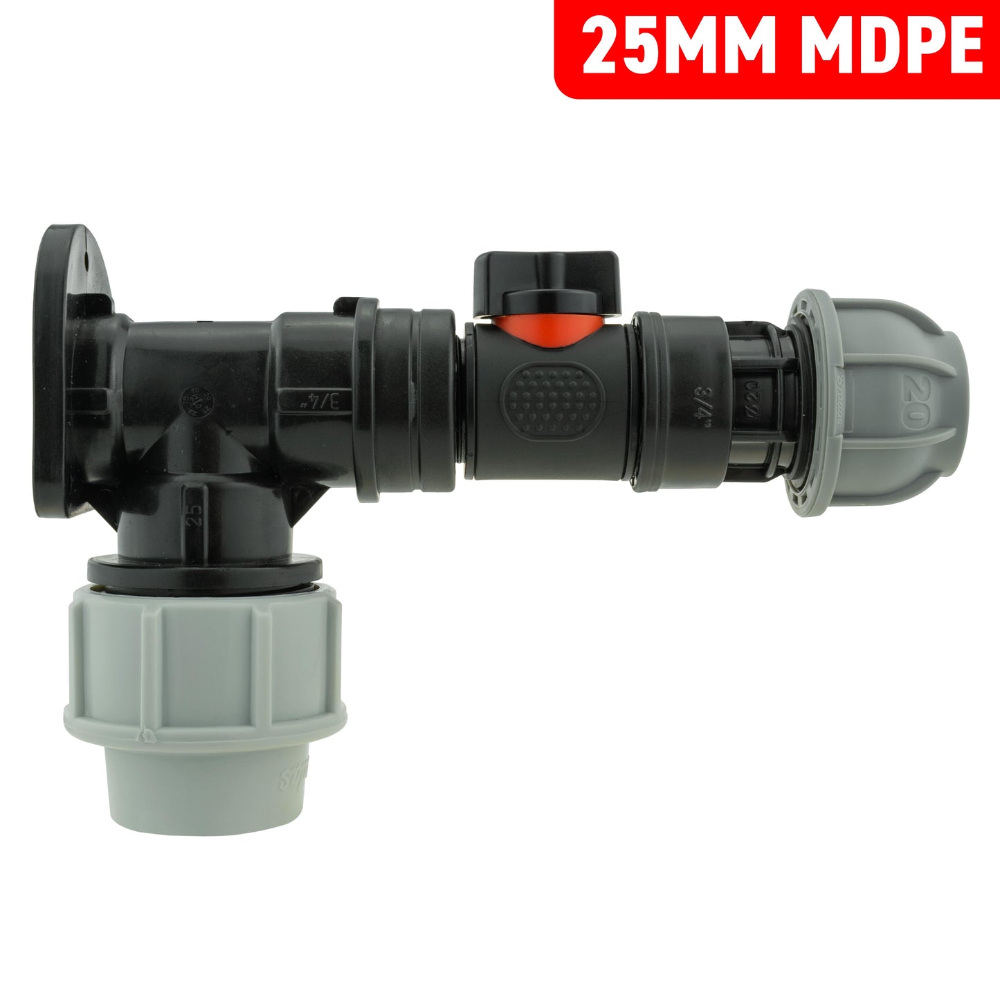 MDPE Wall Backplate + 3/4" PVC Valve