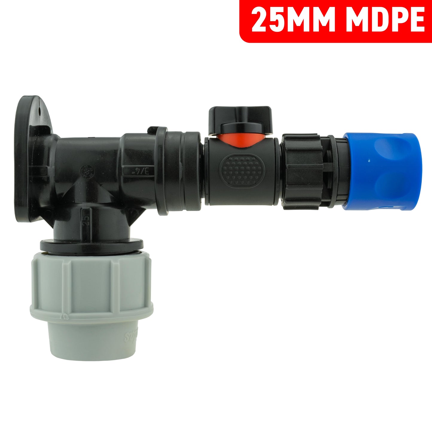 MDPE Wall Backplate + 3/4" PVC Valve