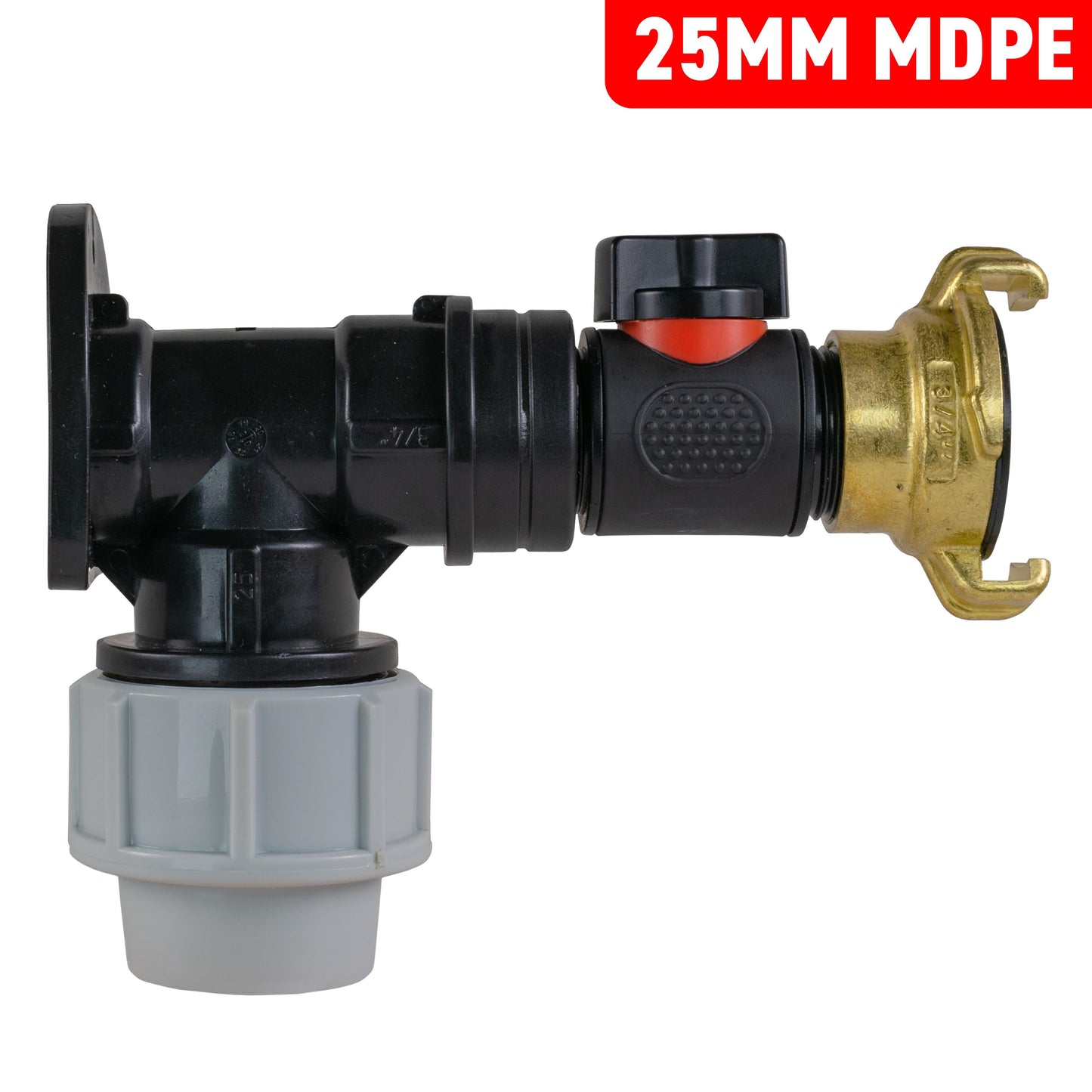 MDPE Wall Backplate + 3/4" PVC Valve