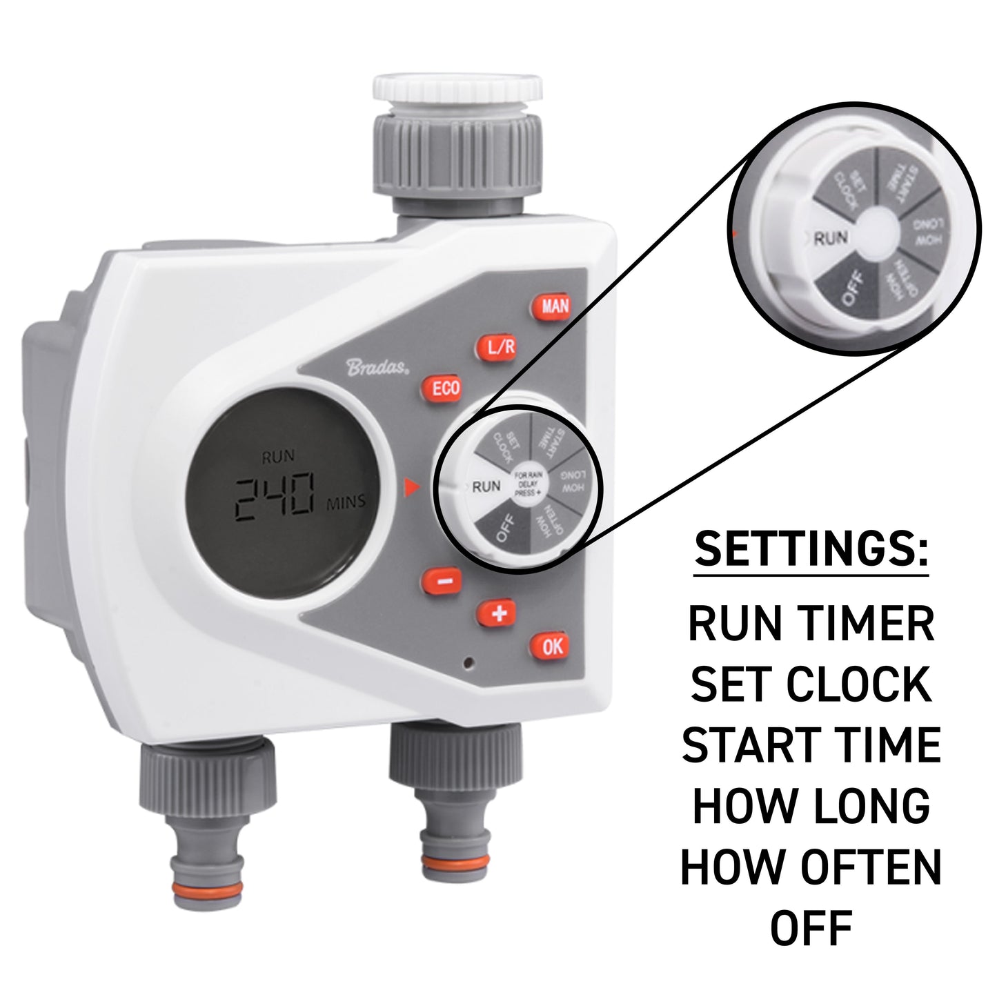 Double Outlet Electronic Control Water Timer, White Line