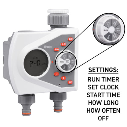 Double Outlet Electronic Control Water Timer, White Line