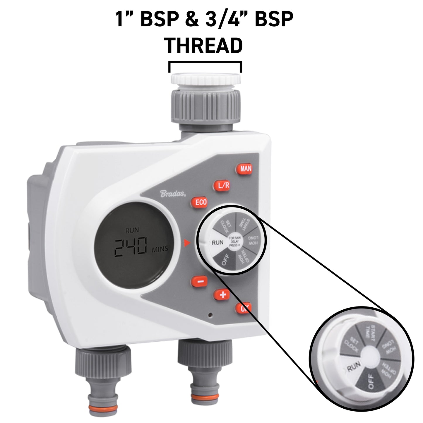 Double Outlet Electronic Control Water Timer, White Line