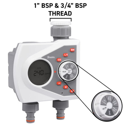 Double Outlet Electronic Control Water Timer, White Line