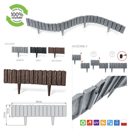 Black Wood Texture Palisade Lawn Edging, 2.32m