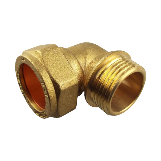 Brass Compression Elbow for 22mm Copper Piping, 3/4"
