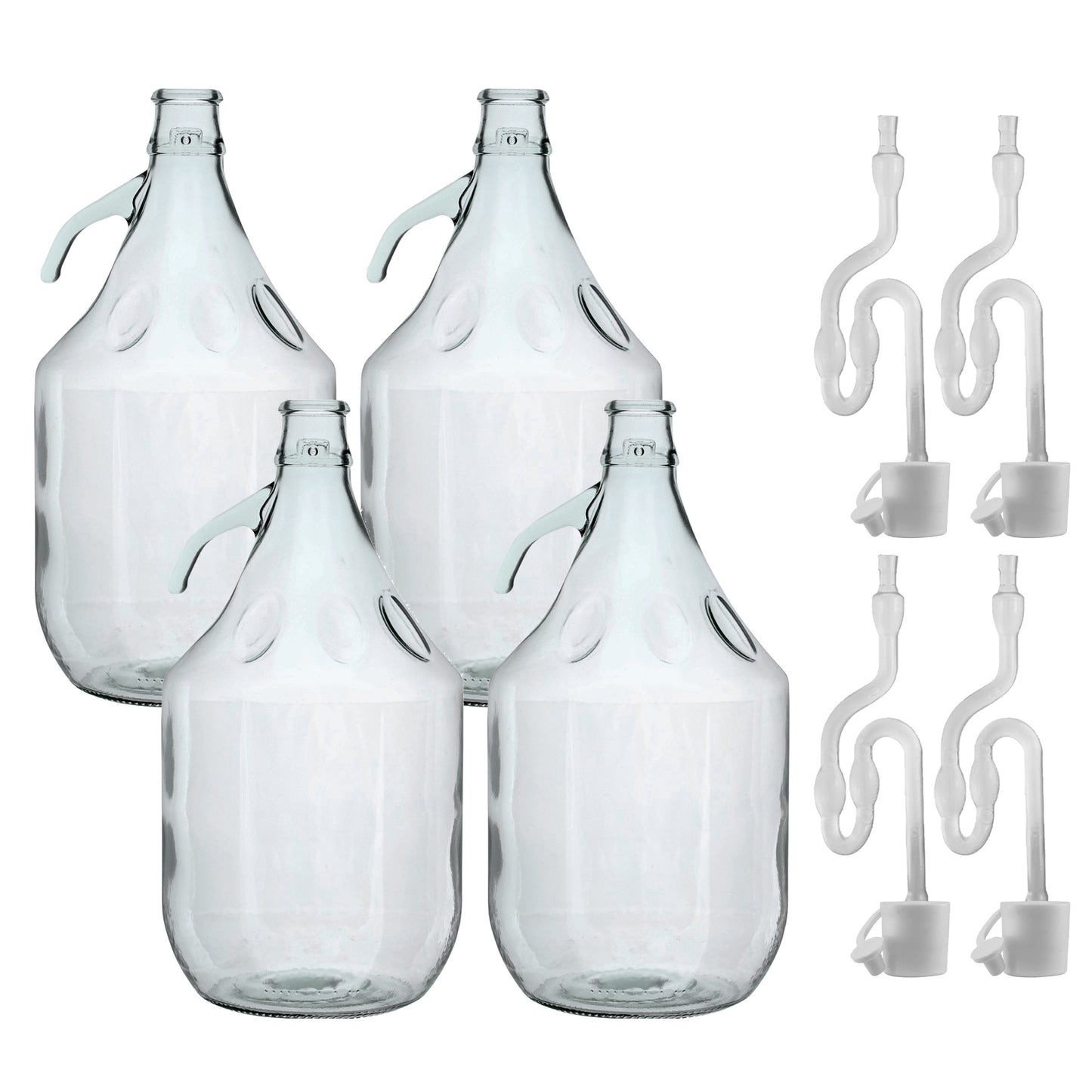 5L Clear Glass Demijohn Bottles with Airlocks & Bungs, Box of 4