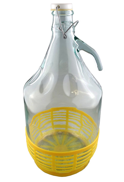 5L Clear Glass Demijohn Bottle with Swing-top Cap & Yellow Basket