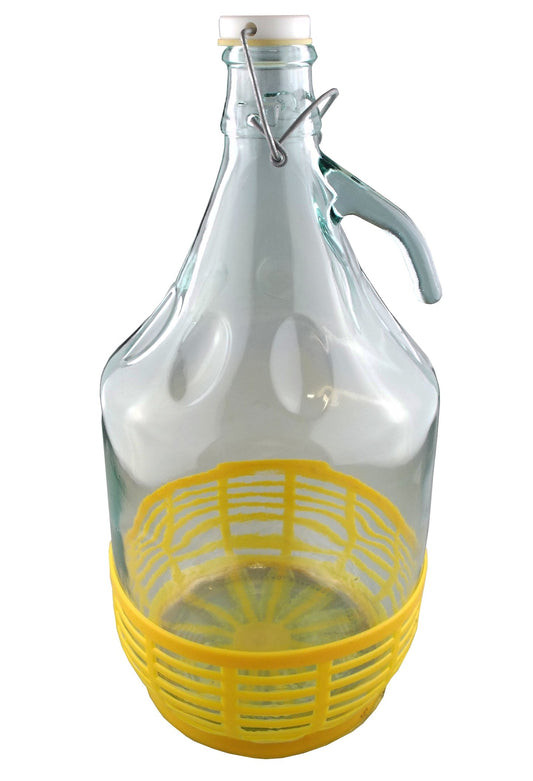 5L Clear Glass Demijohn Bottle with Swing-top Cap & Yellow Basket