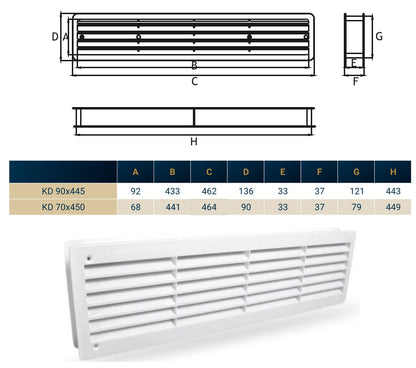 White Rectangle Louvre Door Vent, 90mm x 445mm