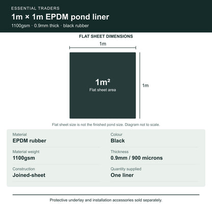 1m x 1m EPDM liner: 1 square metres, 1100gsm and 0.9mm thickness