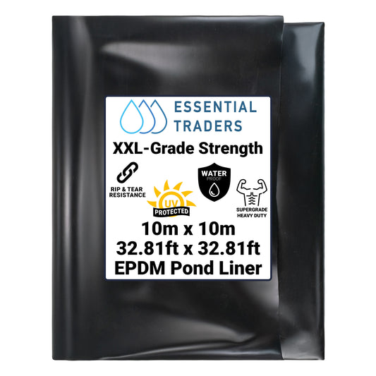 10m x 10m black EPDM pond liner with its size label