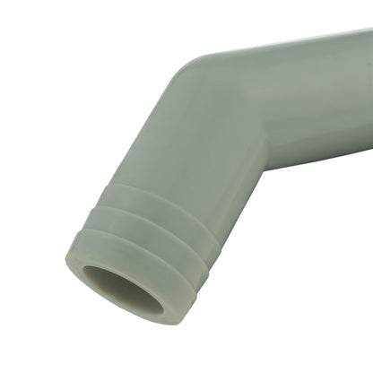 Close-up of the replacement tap's angled 32mm barbed outlet
