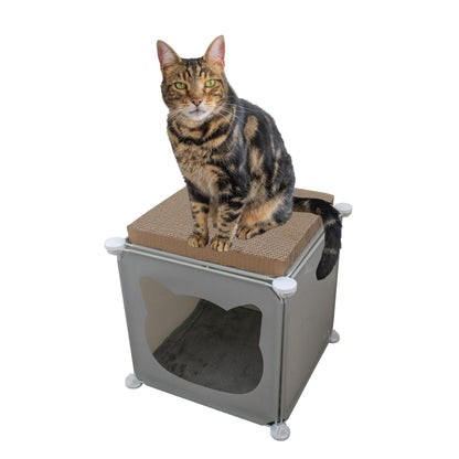 Grey Kitty Cubby Cat Tower Play House, Small