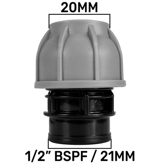MDPE Straight Connector Coupling, 20mm - 1/2" BSPF
