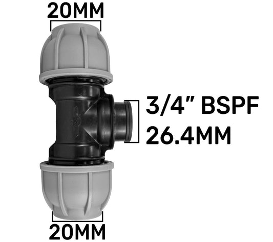 MDPE Tee Splitter, 20mm - 3/4" BSPF