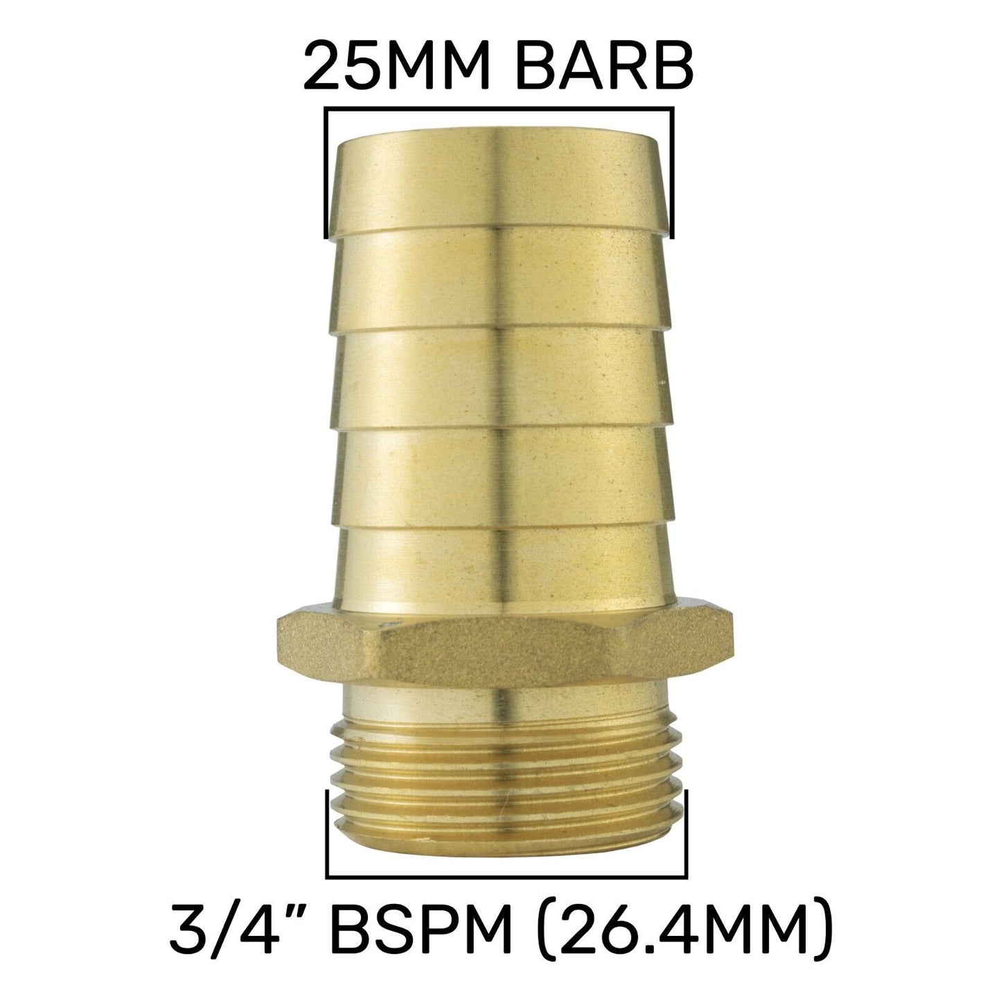 Solid BRASS Hose Tail BSP Threaded Connectors for Air, Water & Fuel Pressure