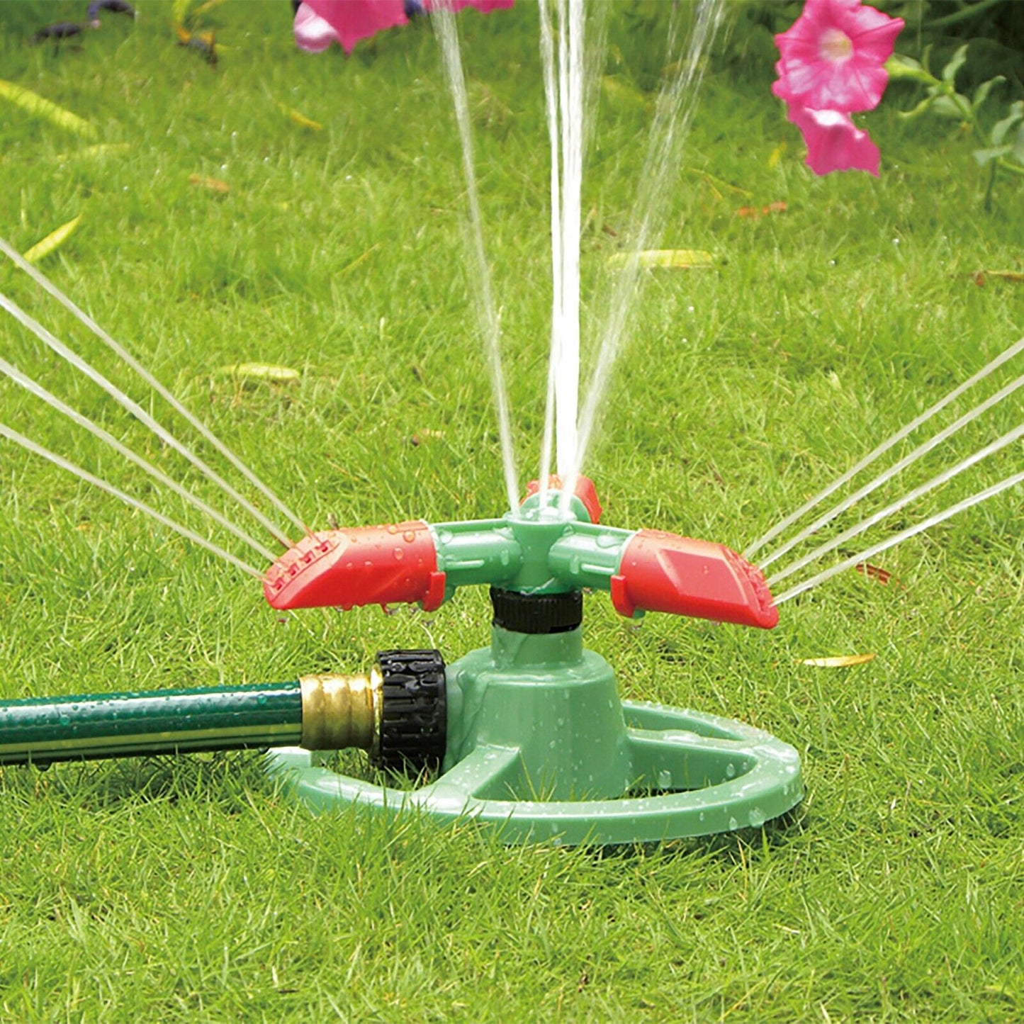 Lawn Sprinkler Garden Watering 6" Adjustable Spinning 360 Automatic 3-ARM Green