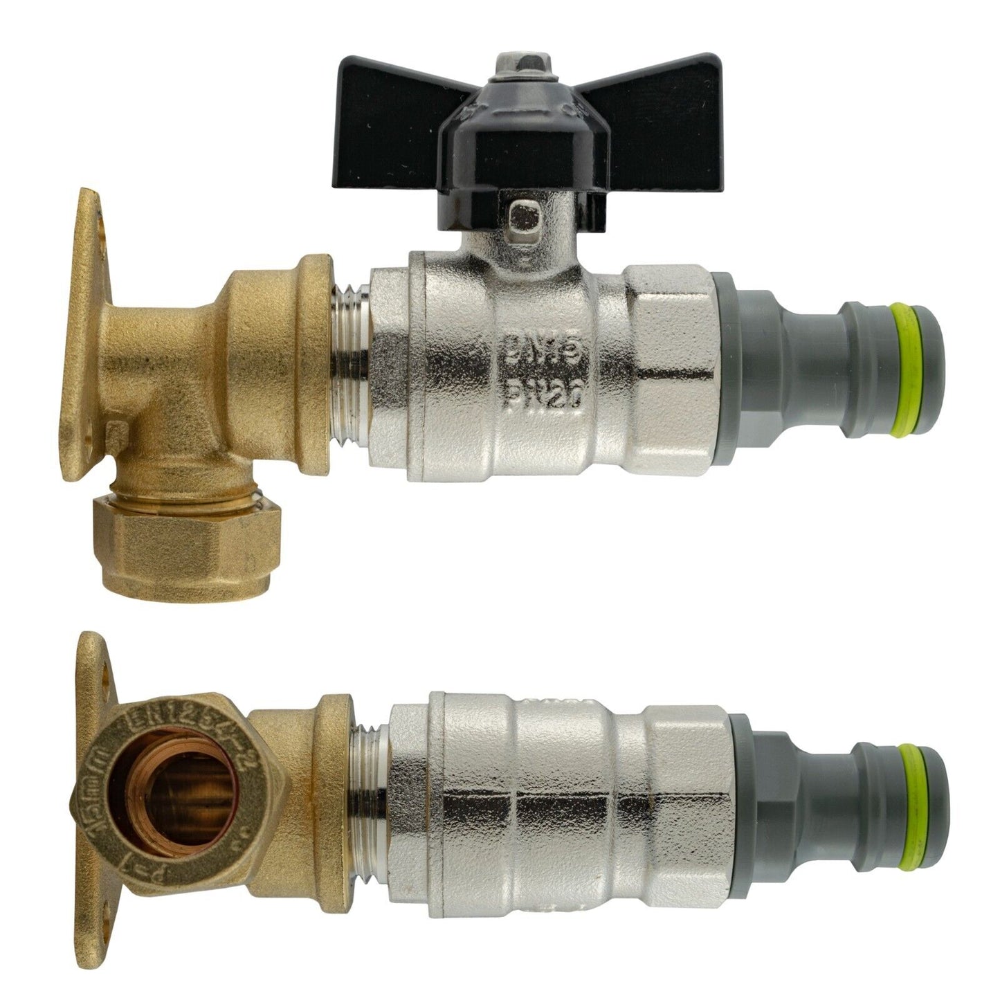 Brass Compression Wall Mount with On/Off Valve & Click Lock Quick Connector