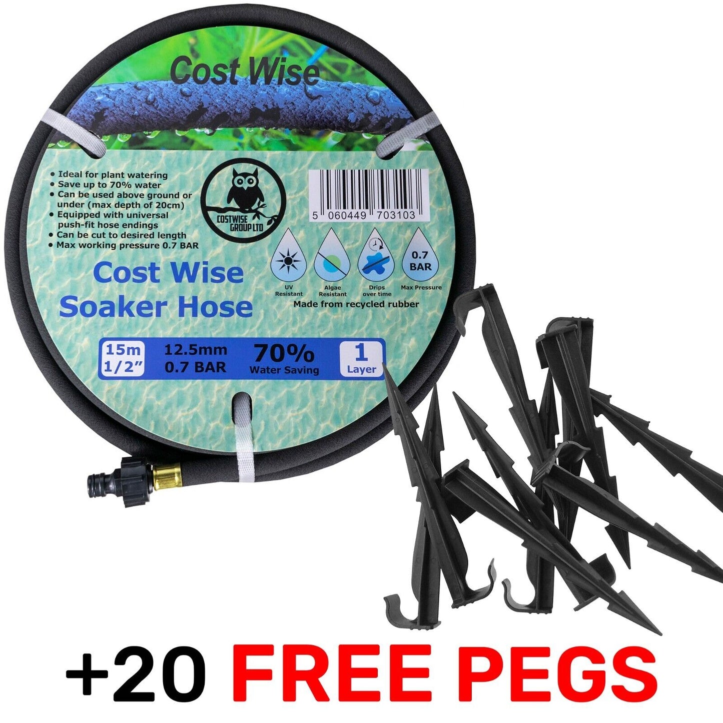 Soaker Hose Leaky Pipe Porous Irrigation - 7.5m - 200m + Free Pegs!