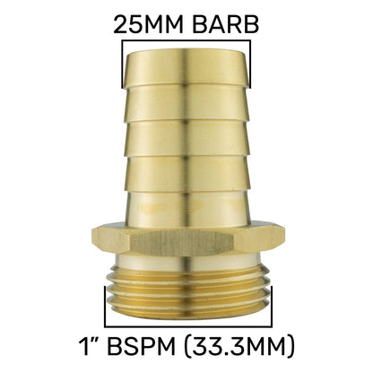 Solid BRASS Hose Tail BSP Threaded Connectors for Air, Water & Fuel Pressure