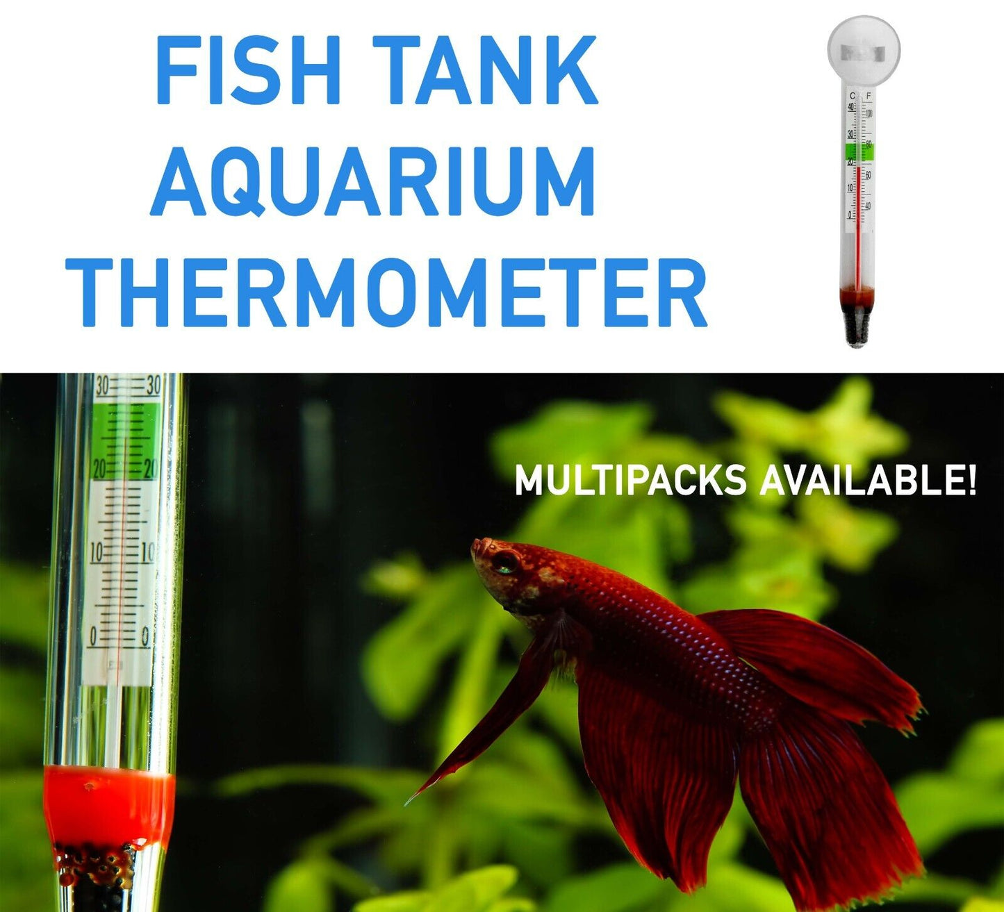 Submersible Glass Thermometer 0~40°C + Sucker TROPICAL Aquarium FISH Tank