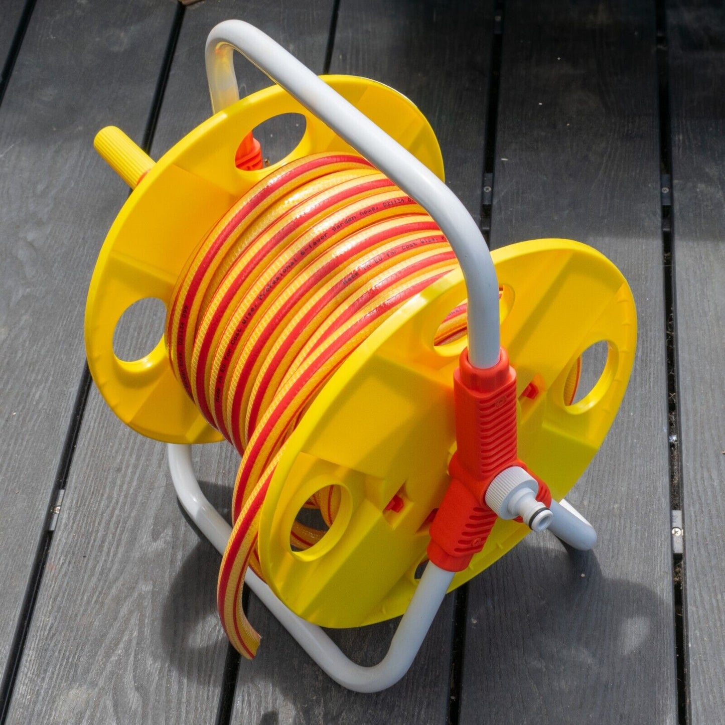 Hose Pipe Storage Reel Holder with 15m Premium 6-Layer Yellow Hose