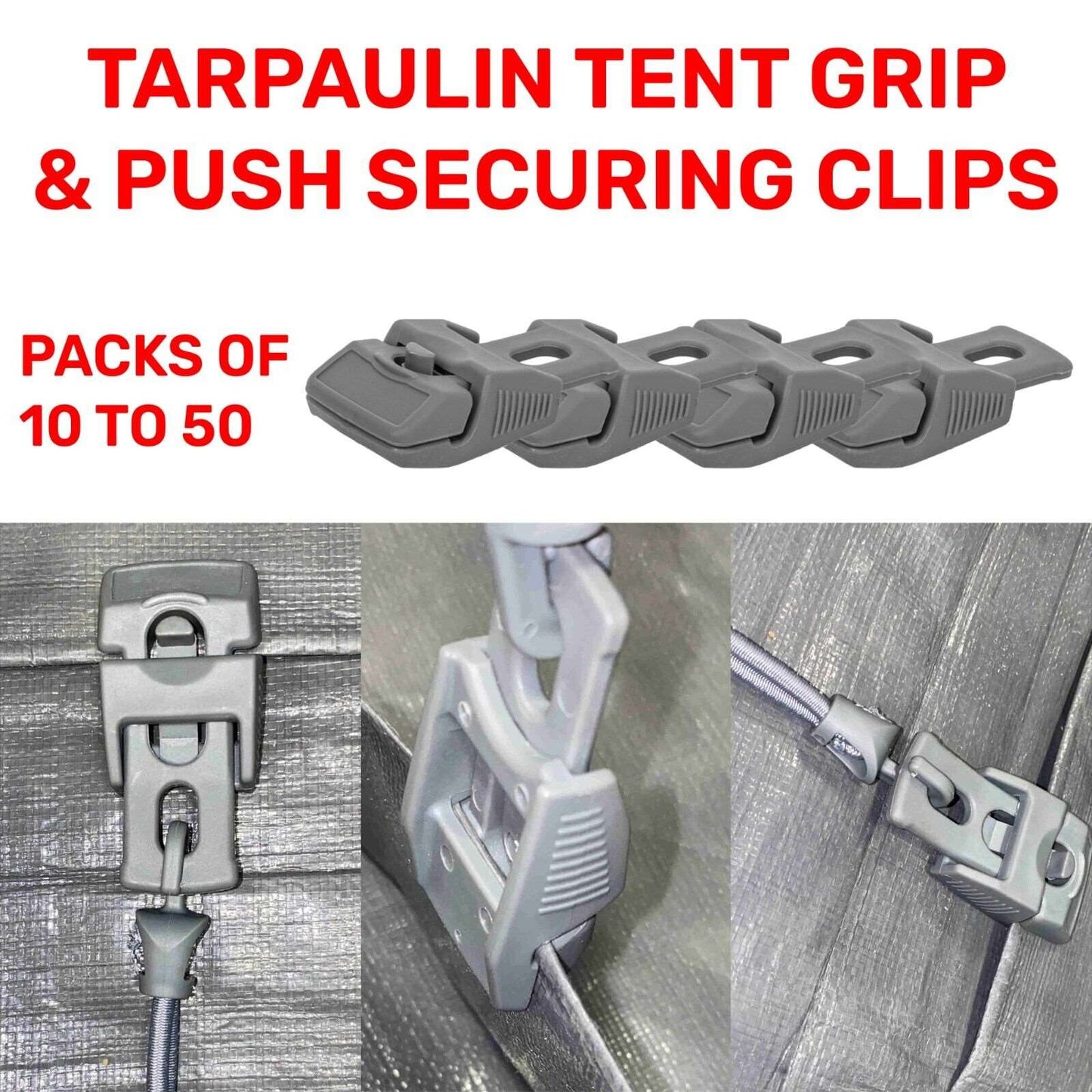 10-50 BRADAS Tent, Tarpaulin & Groundsheet Grip Clips, Heavy Duty & Windproof