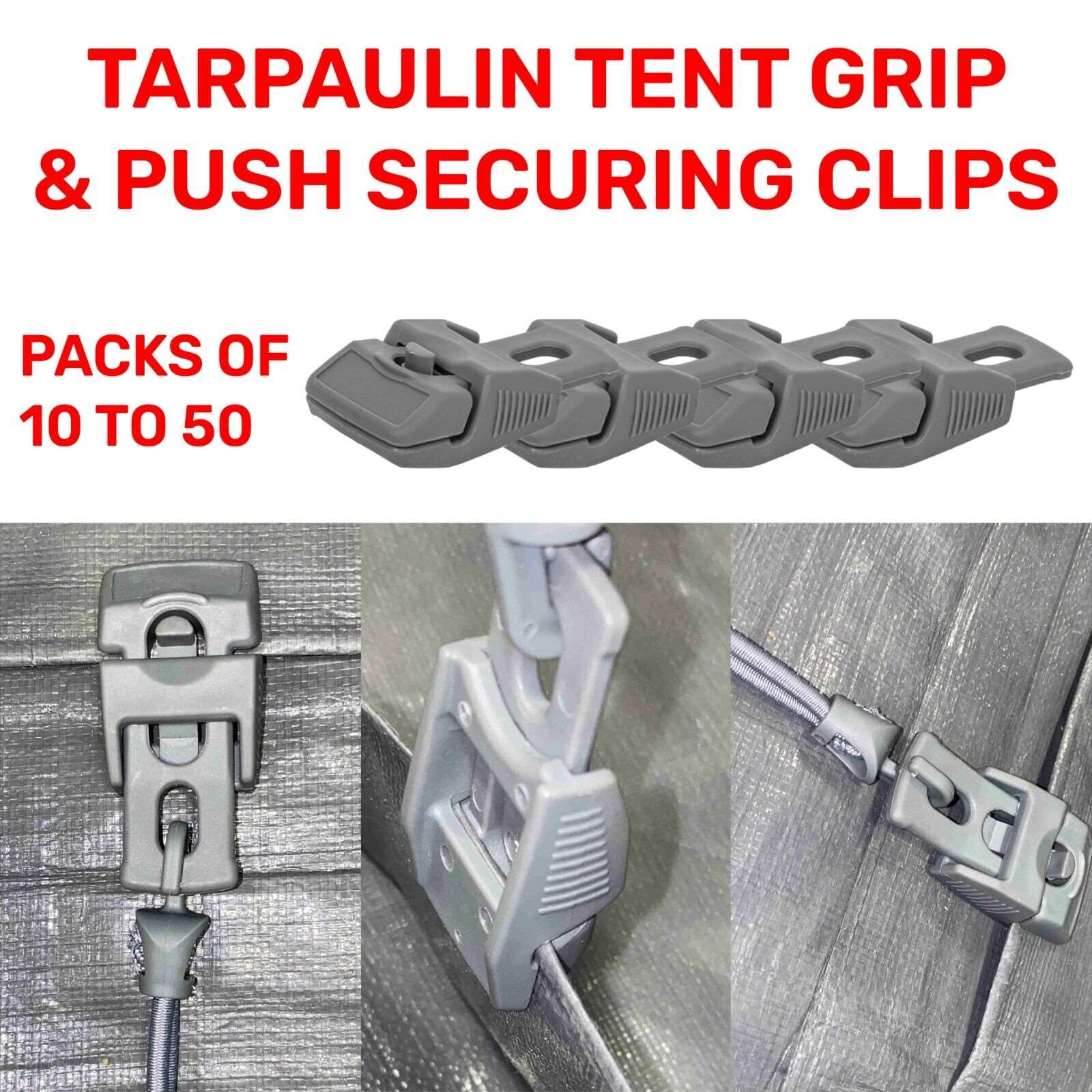 10-50 BRADAS Tent, Tarpaulin & Groundsheet Grip Clips, Heavy Duty & Windproof