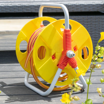 Hose Pipe Storage Reel Holder with 15m Premium 6-Layer Yellow Hose