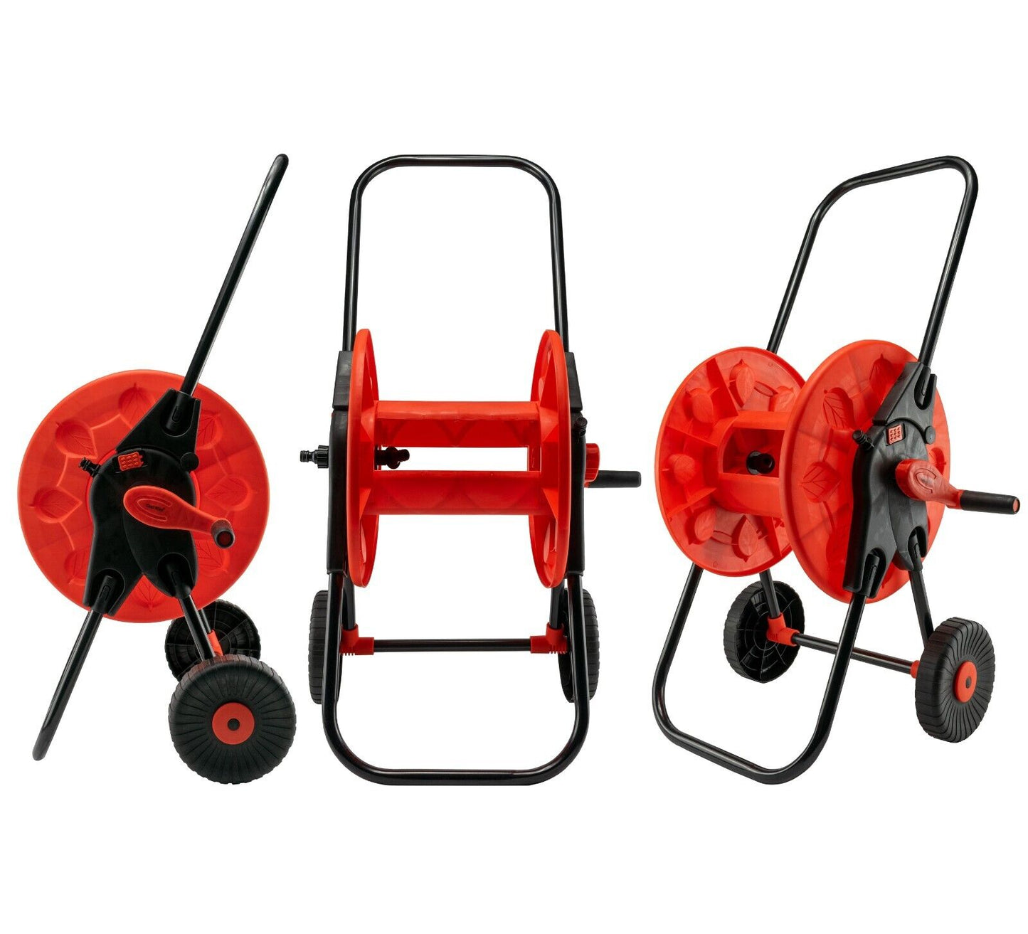 60m Garden Hose Cart Reel Trolley, Folding Handles, Free Standing, ORANGE