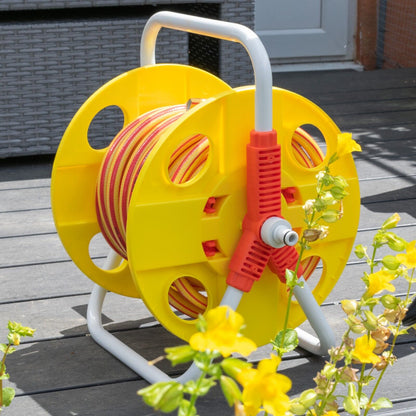 Hose Pipe Storage Reel Holder with 15m Premium 6-Layer Yellow Hose