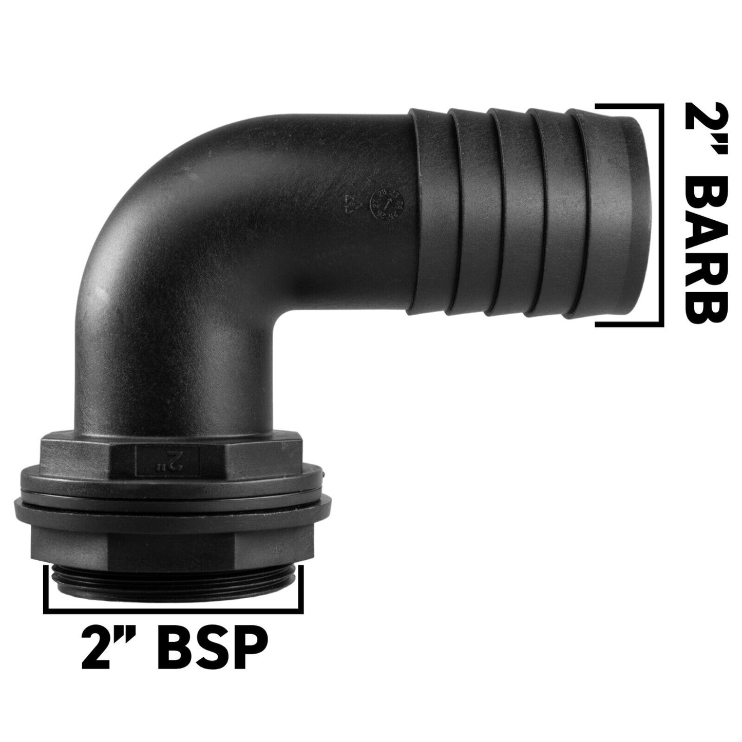 Water Butt Connector Adapter Tank Fitting 1/2" - 2" Barb Elbow 90° Pipe Outlet