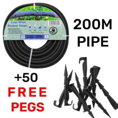 Soaker Hose Leaky Pipe Porous Irrigation - 7.5m - 200m + Free Pegs!