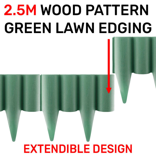 GREEN Garden LAWN Edging Wall, Border, Palisade, 2.5m Long Separator, Log Design