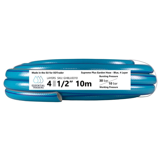 10m Blue Supreme+ 1/2″ Reinforced Garden Hose, 4-Layer