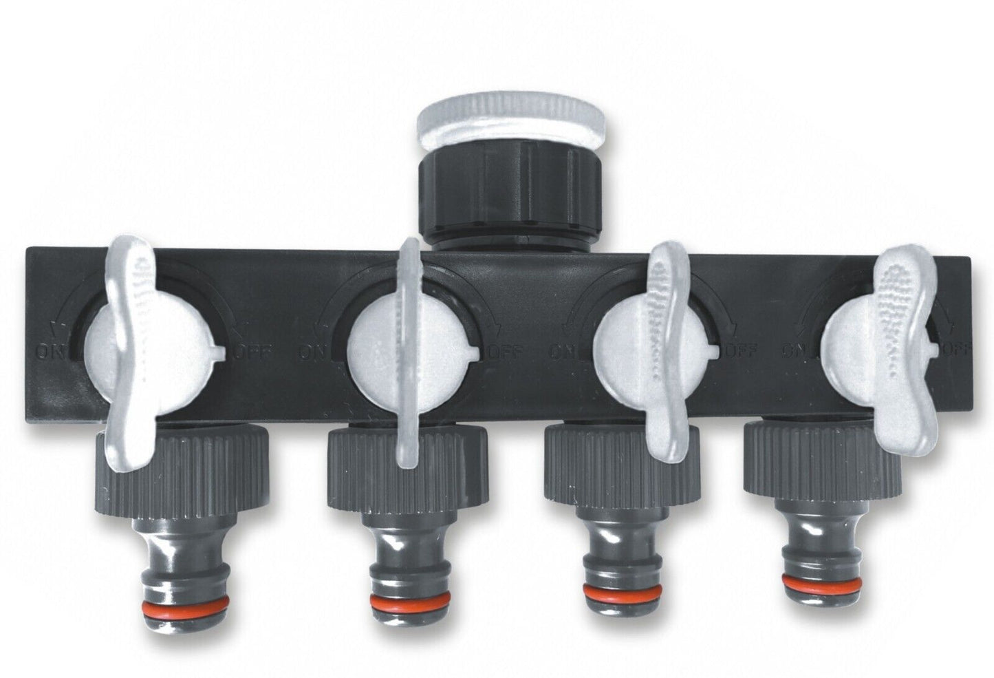 Valved 4 Way Tap Splitter Adapter, Multiple Quick Connect Outlets From One Tap