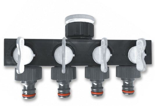 Valved 4 Way Tap Splitter Adapter, Multiple Quick Connect Outlets From One Tap