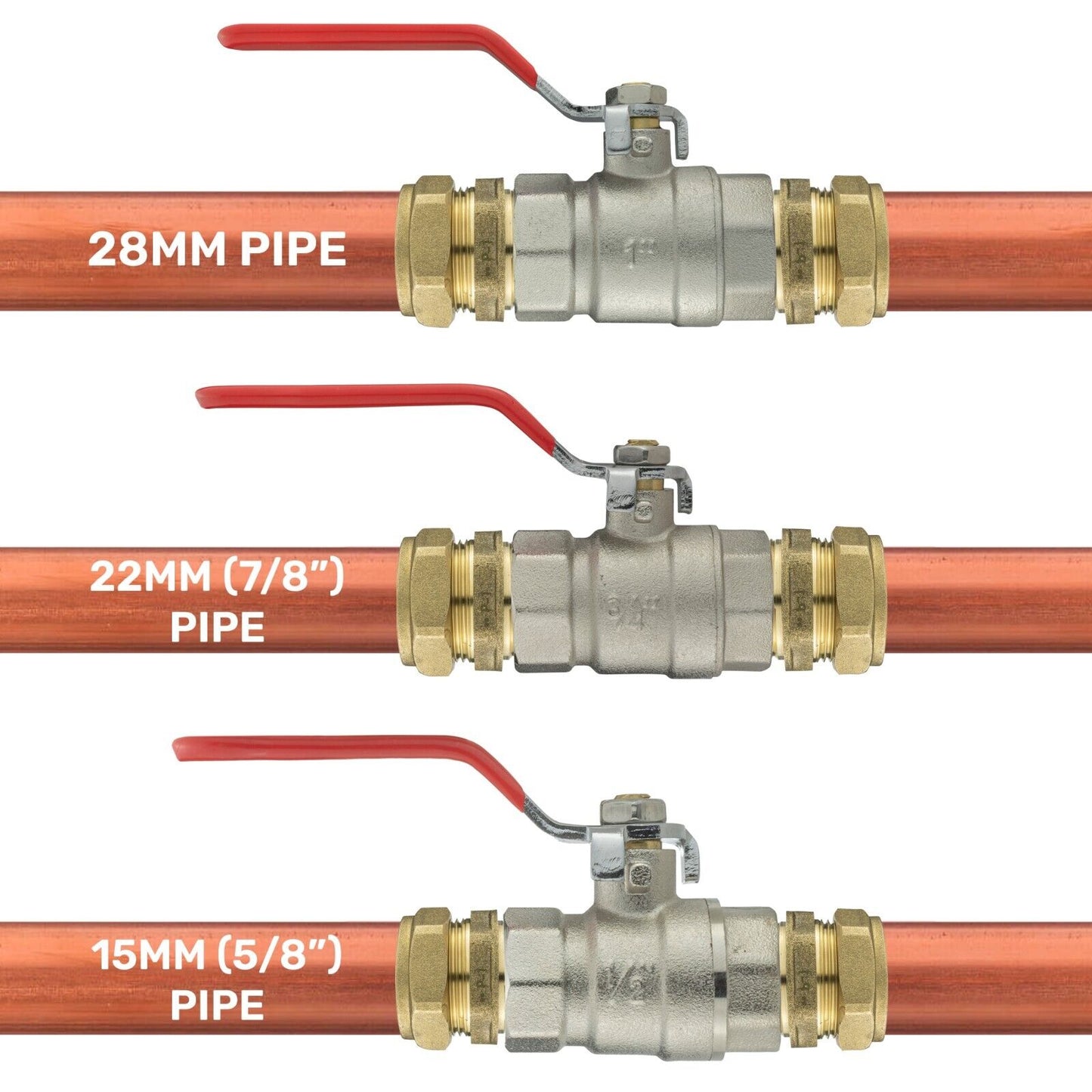 Brass Compression Ball Valve 15mm - 25mm Copper Pipe Plumber Fittings 1" - 1/2"