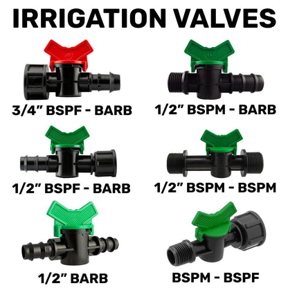 Garden Irrigation 13mm/16mm Barb, 1/2", 3/4" BSP Male & Female Plastic Valves