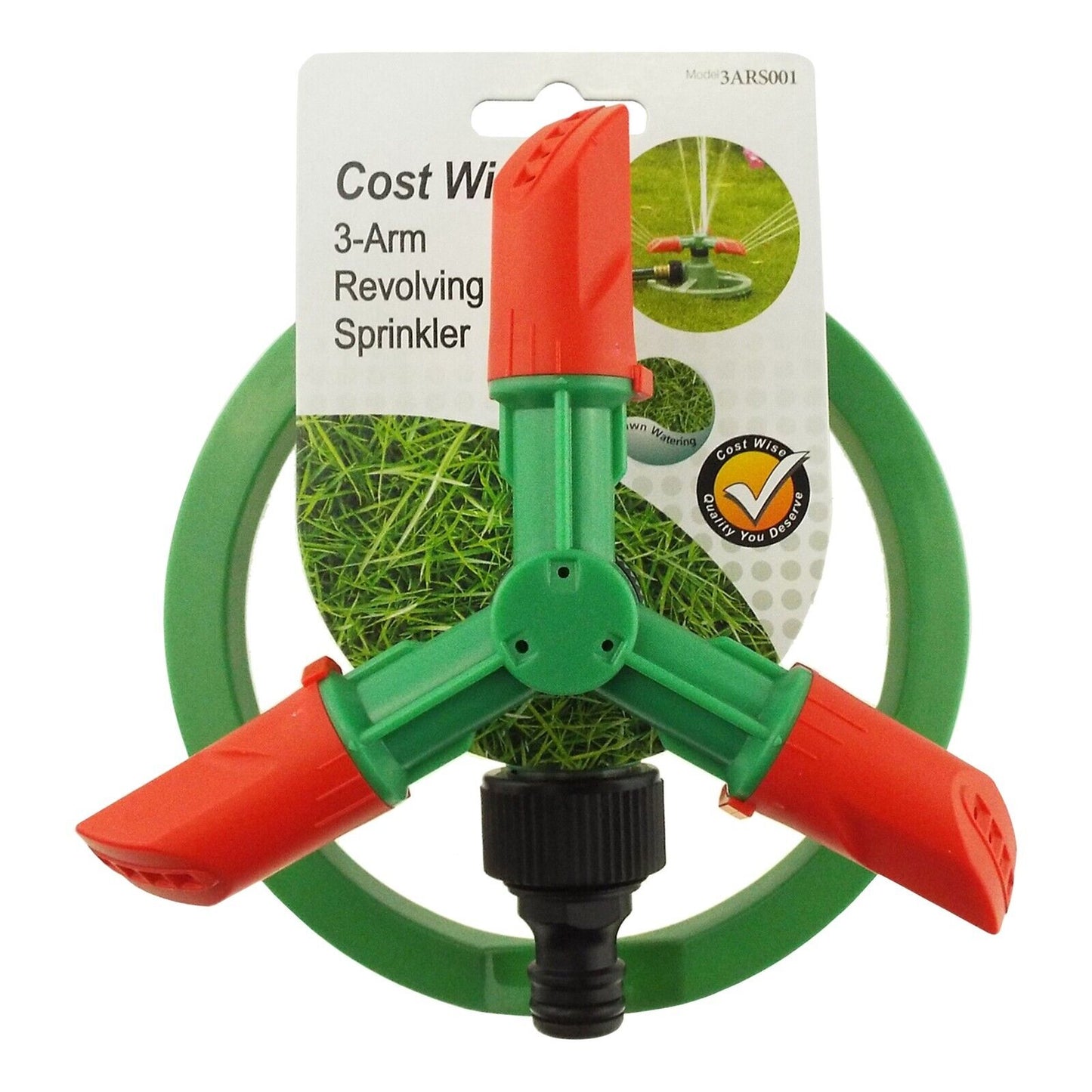 Lawn Sprinkler Garden Watering 6" Adjustable Spinning 360 Automatic 3-ARM Green