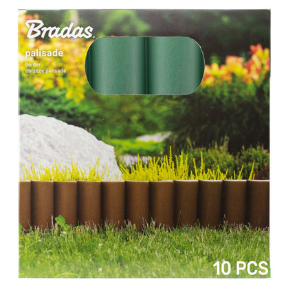 10m Green Long Garden Lawn Palisade Edging Border Wall Flowerbed, Wood Texture