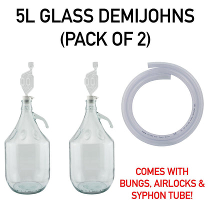 2 THICK Clear Glass 5L Demijohns Sets Wine Making Beer Alcohol HOME BREWING Kit