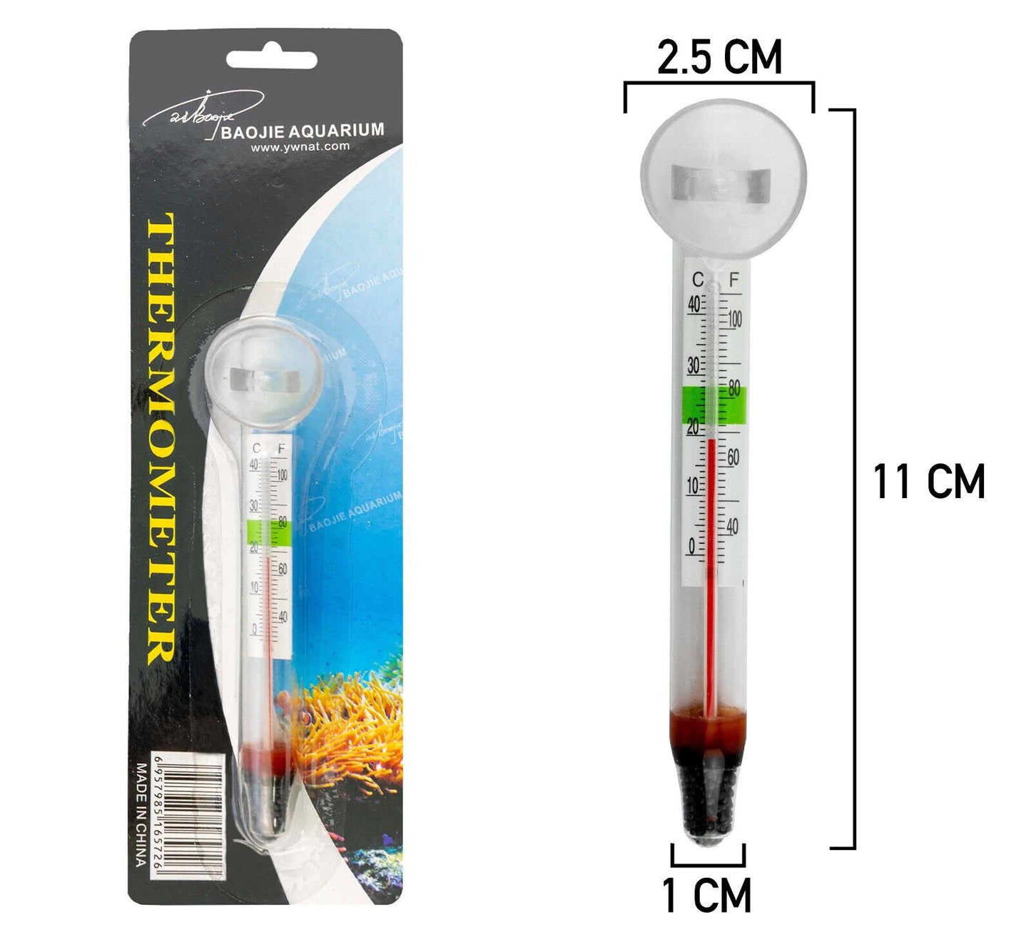 Submersible Glass Thermometer 0~40°C + Sucker TROPICAL Aquarium FISH Tank