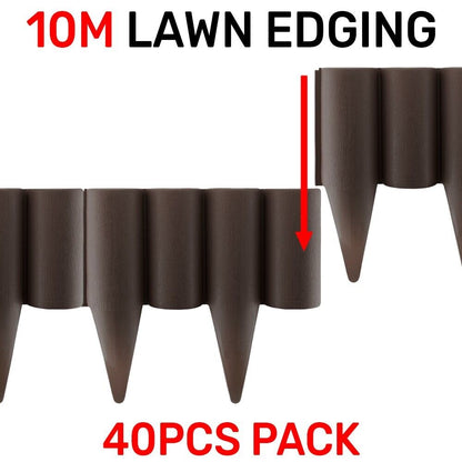 10m Brown Long Garden Lawn Palisade Edging Border Wall Flowerbed, Wood Texture