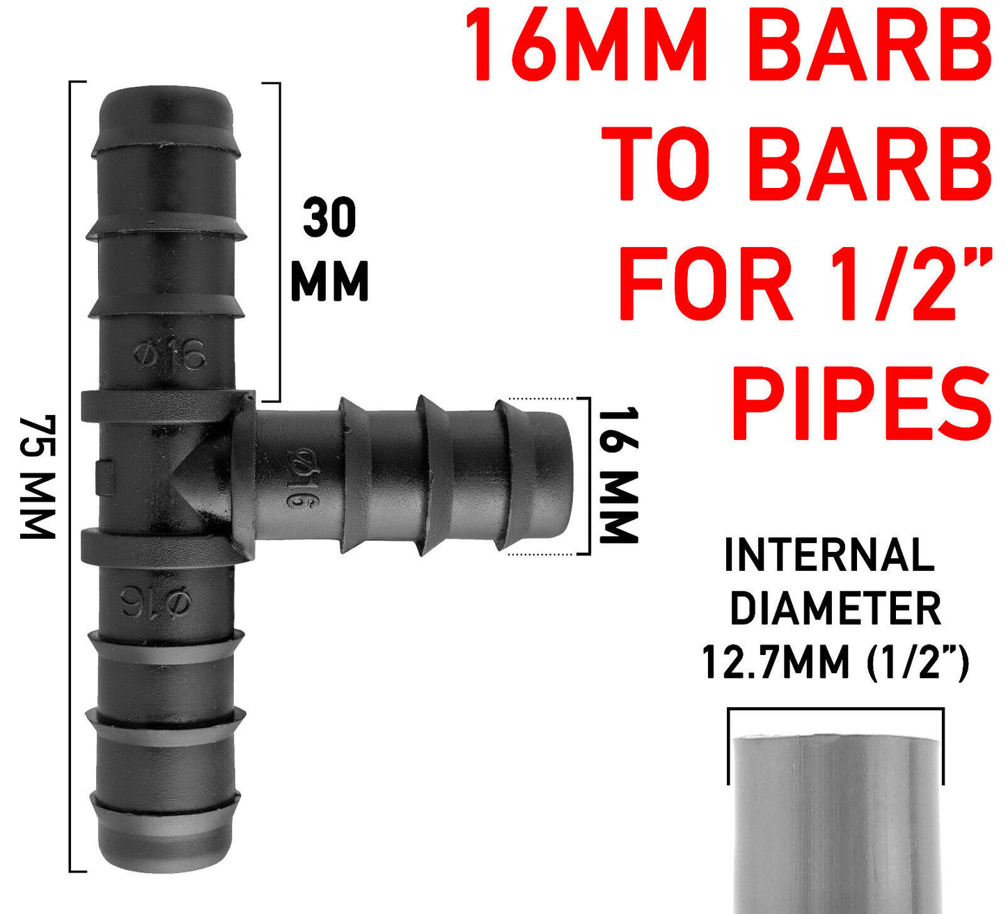 1/2" TEE SPLITTER CONNECTOR for Soaker/Leaky/Porous Garden Irrigation Systems