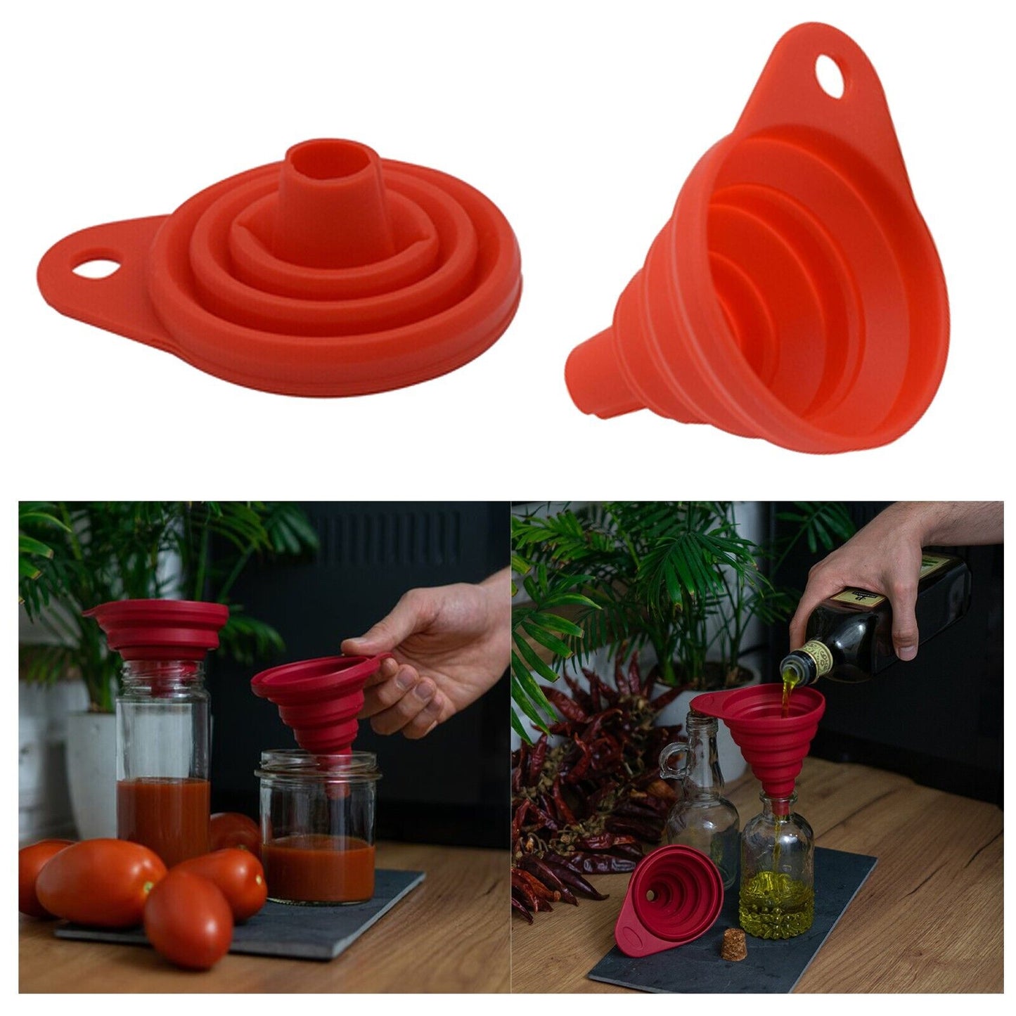 COLLAPSIBLE SILICONE FUNNEL Foldable Silicon Kitchen Hopper Practical Tool UK