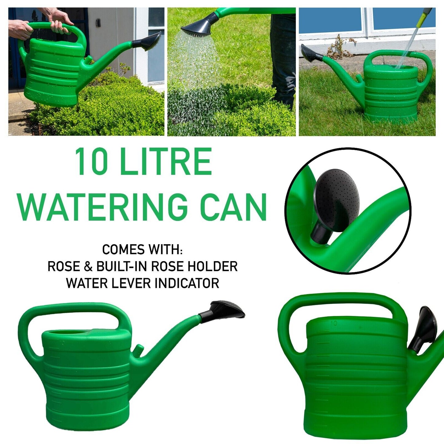 Watering Can With Rose Holder Garden Plants Indoor Outdoor Large 10L Litre