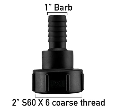 IBC TANK ADAPTER S60X6 60MM COARSE THREAD 1" BARBED HOSE TAIL OUTLET 25MM HOSE